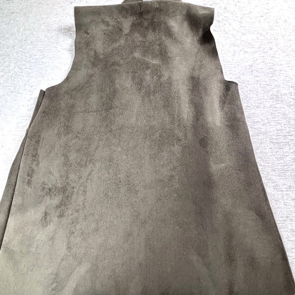 Susina Drape Collar Faux Suede Vest Shearling Lined Green Womens Sz S - Picture 6 of 6